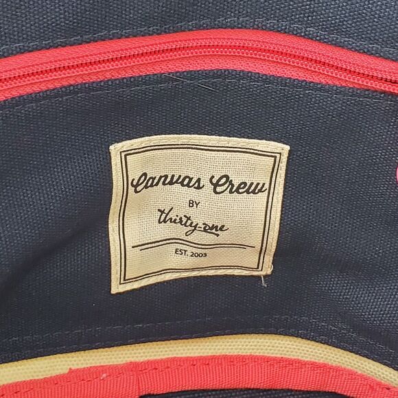 Canvas Crew by Thirty One Purse Handbag Cream Navy Blue Hand Bag Tote - Picture 6 of 11